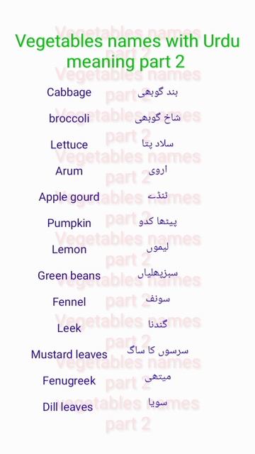 Vegetables names with Urdu meaning. part 2. #viral #short #vegetablenames #englishvocabulary смотреть онлайн