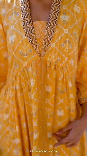 MUTHALAA YELLOW RAYON ANARKALI KURTA & PANT | Zeresouq | #fashion #kaftan #kurtadress смотреть онлайн