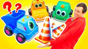 Разноцветные машинки гоняют по ПЛЯЖУ! Видео для детей Машинки Мокас