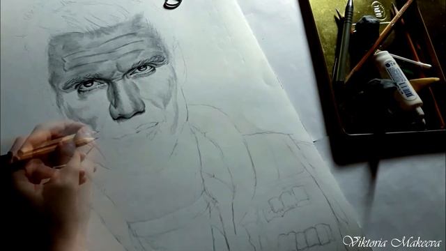 Портрет по фото карандашом -- Drawing Dolph Lundgren смотреть онлайн