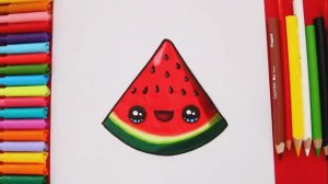 Как нарисовать арбуз в стиле кавайи