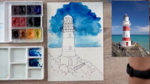 Уроки рисования акварельными красками. Как нарисовать красивый маяк на фоне моря