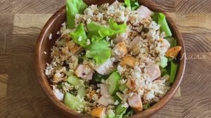 Салат с попкорном из гречки.  Легкий хрустящий вкус.