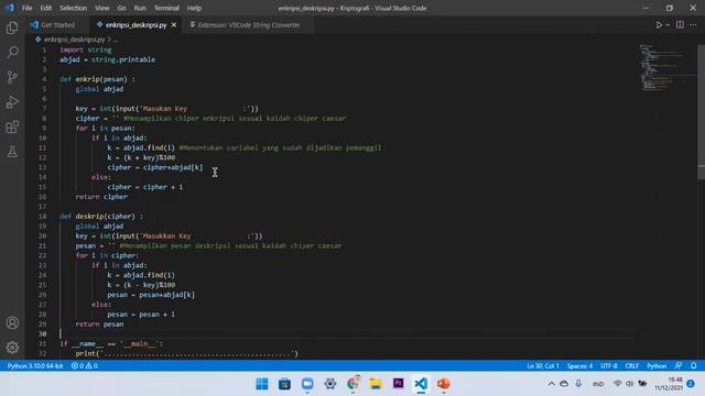 Kriptografi Enkripsi Deskripsi Menggunakan Metode Caesar Chiper Dengan Bahasa Pemrograman Python