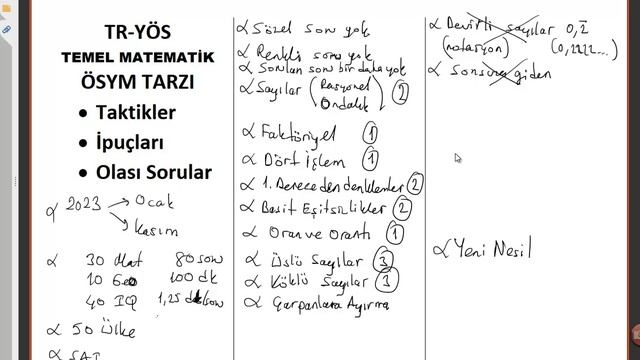 TR-YÖS 2024 için ÖSYM Tarzı  Temel Matematik  Taktikler, İpuçları,  Çıkmış Soruların Detaylı Analiz