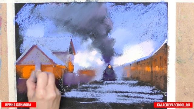 Рисуем новогодний Хогвартс-экспресс пастелью — kalachevaschool.ru — Пошаговый урок. Hogwarts Express