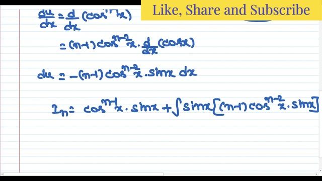 Cosine Reduction Formula  ∫ cos ^n x dx #integralcalculus #indefiniteintegration #apintermediate