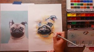 Ознакомительный фрагмент видеоурока Мопсик акварелью без карандаша
