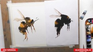 Как нарисовать пчелу акварелью  — Поэтапный урок с Аней Чайниковой