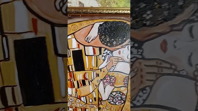 Картина Поцелуй. Картины. Холст, краски. Сусальное золото, бронза. Багет под золото. Размер 80х80.