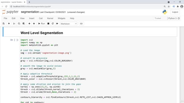 7 -Implement Segmentation (Line, Word and Character Level Segmentation)