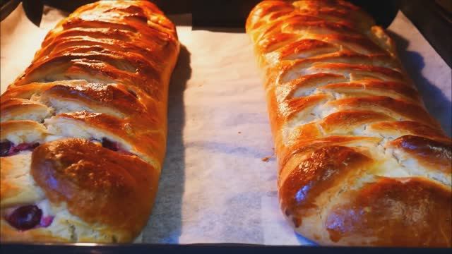 Булочки рецепт ДАТСКАЯ КОСА Вкусная Выпечка с ВИШНЕЙ И ЯБЛОКАМИ Выпечка рецепт Buns
