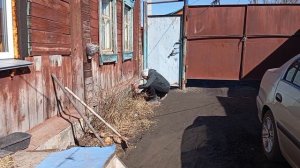 Сходили в парикмахерскую.Мама чистит клумбу.Красавица.