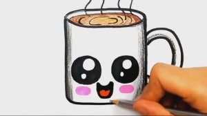 Как нарисовать стакан с кофе в стиле кавайи