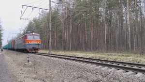 электровоз ВЛ10У-867 с платформами-лесовозами на перегоне Ржевка - Заневский пост 1