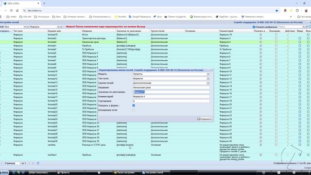 Настройка и вывод статей баланса в поля проекта