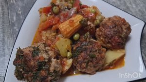 Жаркое с фрикадельками и овощами.Авторский рецепт#жаркое#фрикадельки#фарш