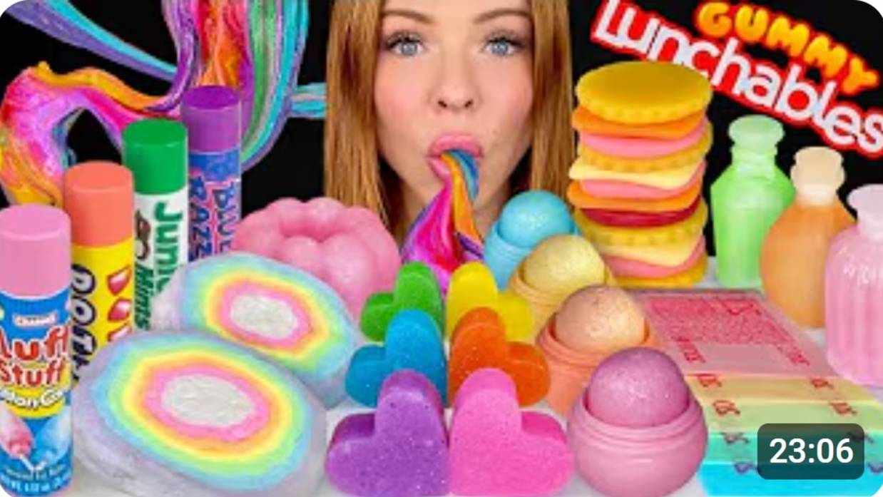 ASMR MUKBANG, Радужные десерты, Мармеладные ланч-боксы, Слайм из восковых конфет, Поп-рокс, Вафельна