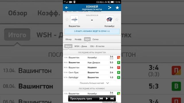 Прогноз Вашингтон - Коламбус.НХЛ 16.04.2018