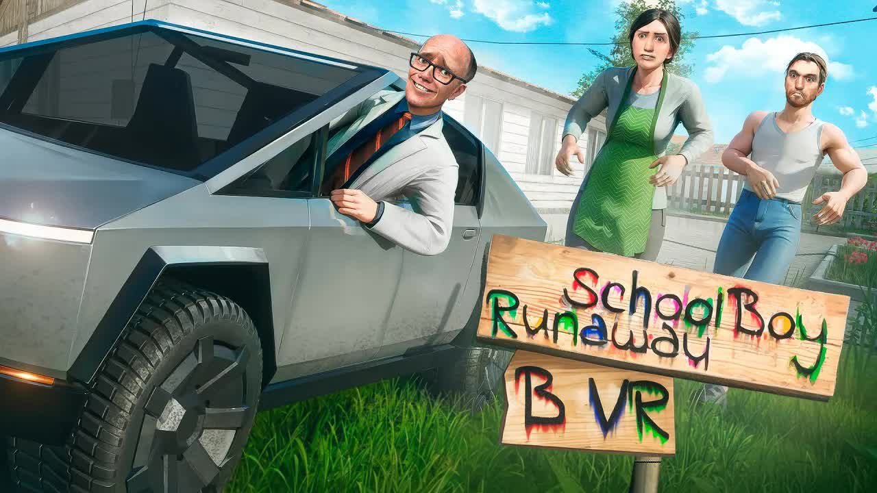 СБЕЖАЛ НА ТЕСЛА КИБЕРТРАКЕ ОТ ЗЛЫХ РОДИТЕЛЕЙ в SCHOOLBOY RUNAWAY в VR в Garry's Mod