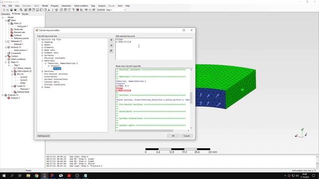 PrePoMax (CalculiX FEA) - Tutorial 12 - Creep of a thick cylinder (Keyword Editor)