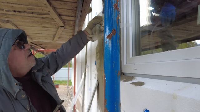 СФТК Мокрый Фасад, штукатурка оконных откосов. Диагональные и внутренние косынки, уголки с сеткой