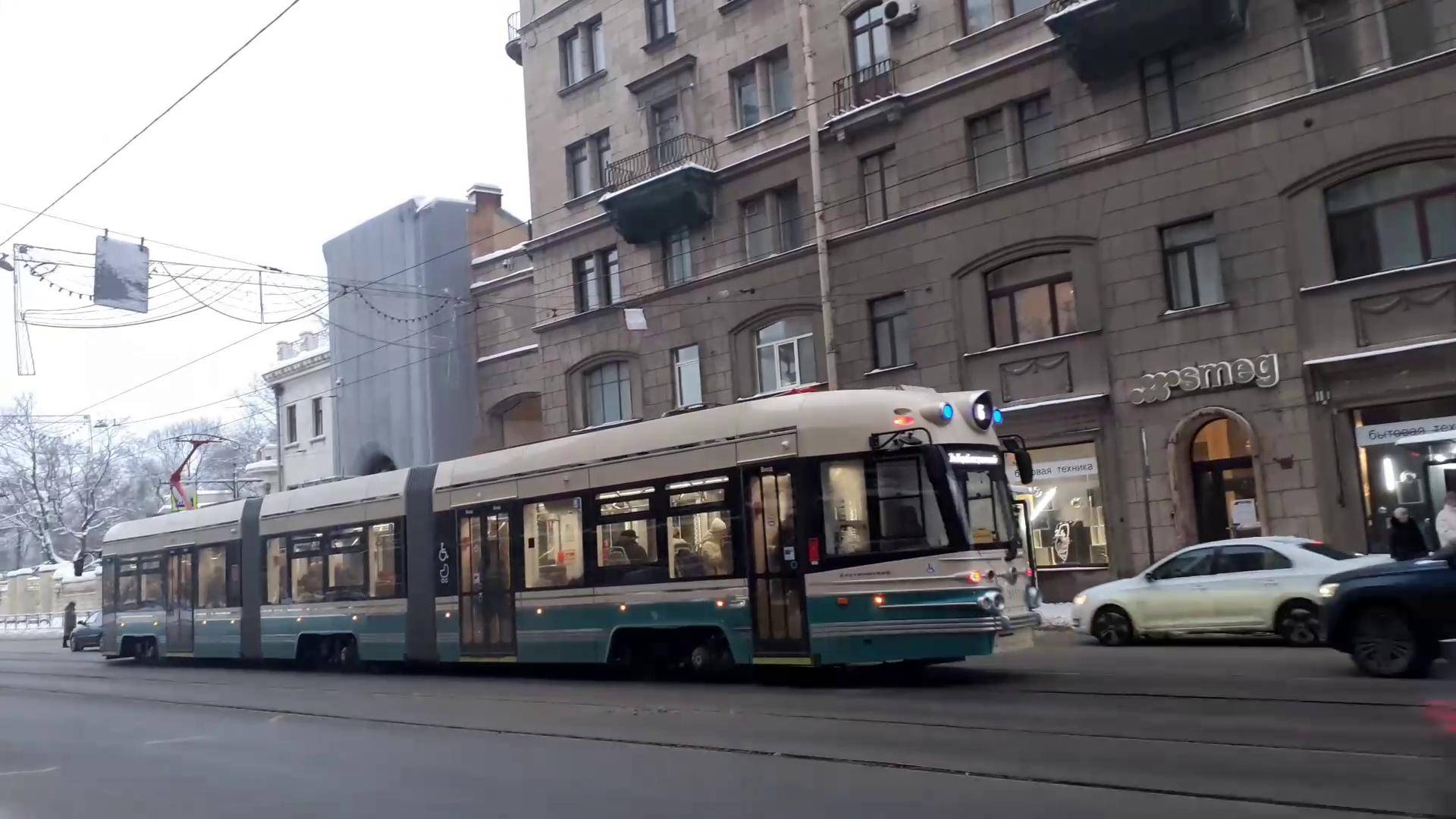 Трамваи в Санкт-Петербурге. Trams in St. Petersburg. Январь 2015