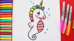 Как нарисовать разноцветного морского конька-единорога