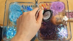 Смешивание макияжа «Синий цветок VS Фиолетовый цветок» с прозрачным слаймом. Самое приятное видео со