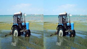 Забавное 3d видео для очков LG Cinema 3D: Анапа, трактор "Беларус" чистит цветущее Черное море.
