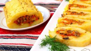 Рулет из картофеля с морковью и грибами