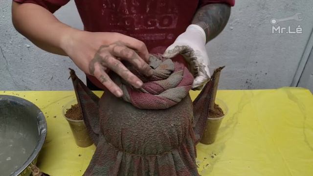 Cement Craft Ideas - Using Old Towel And Cement To Make A Big Flower For Planter #45 смотреть онлайн