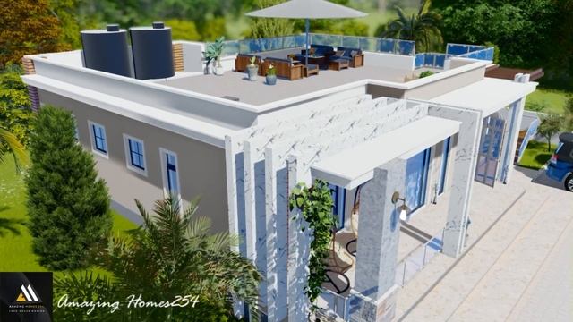 3 bedroom bungalow/Modern house/ Flat roof house/ 12mx13m/ with rooftop terrace and interior design