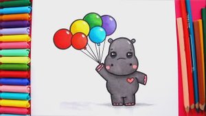 Как нарисовать кавайного бегемота с помощью цветных шариков
