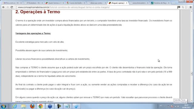 Intensivo Formação de Trader.2º mod. 10/08/13. Tutorial operacional. Hamilton. HR Investimentos