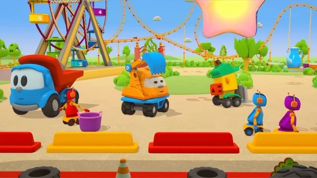 Грузовичок Лева и Лея в Парке аттракционов. Мультики для детей про машинки  3 серии подряд