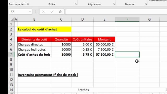 Calculer un coût dachat et fiche de stock