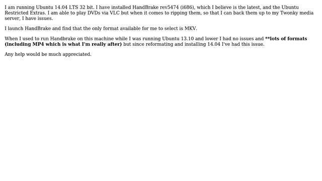 Ubuntu: Only MKV format available in HandBrake смотреть онлайн
