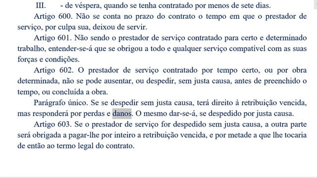 CÓDIGO CIVIL, Contratos em espécie, Da Prestação de Serviçõs, arts 593 ao 609. смотреть онлайн