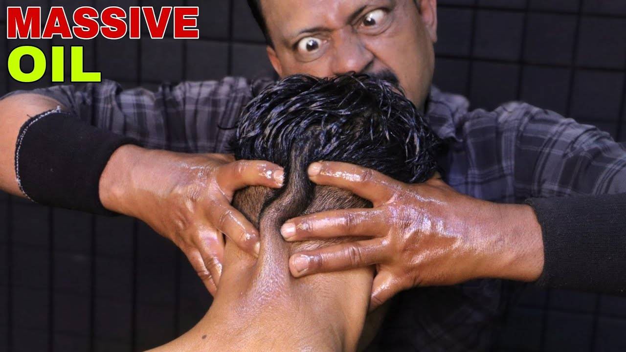 Extreme Oil Head Massage ASMR ｜ Neck Cracking, Forehead Tapping,Scalp Scratching ｜ Big Eyes Barber