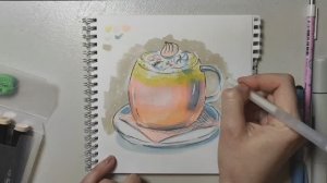 Как нарисовать молочный (кофейный) напиток в стеклянной кружке в нежных тонах маркерами урок №50
