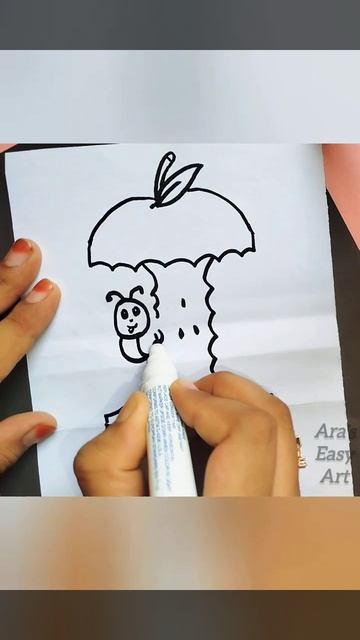 Apple And Caterpillar folding surprise drawing for kids | Diy cute paper apple art idea