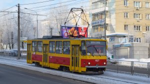 Трамвай Tatra T6B5SU-1027. Покатушки по Барнаулу (вид назад).