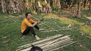 Single mother, harvesting pumpkins to sell at the market, finishing bamboo floors, cooking