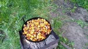 Жарим вкусную картоху на сковороде из диска бороны.