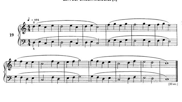 Béla Bartók. Mikrokosmos Volumen 1. 19 Four Unison Melodies (II). Audición. Partitura смотреть онлайн