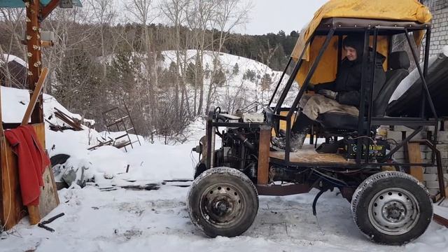 Самодельный трактор - первый проезд, без тормозов и рулевой смотреть онлайн