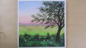 Простой пейзаж с деревцем / Акриловая живопись для начинающих