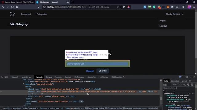 Update Category Test |Testing Via Dusk | SPA Contacts Manager in Laravel #17 #project