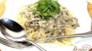 Спагетти с телятиной в сливках